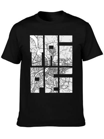 Modern City Map Grid Graphic Tee - Black