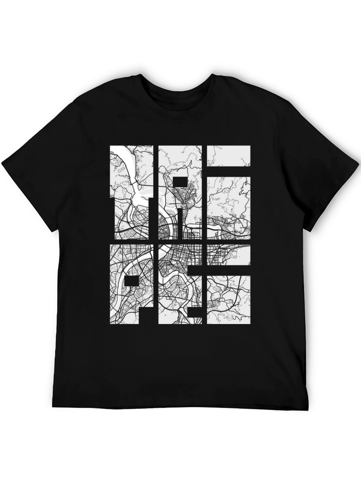 Modern City Map Grid Graphic Tee - Black