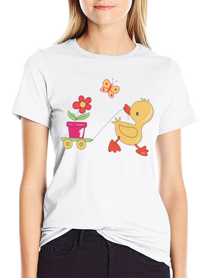 Cute Duck Pulling Cart T-Shirt