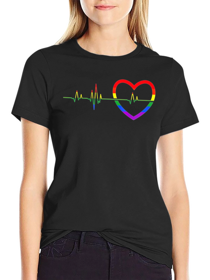 Pride Heartbeat Graphic Tee - Black Cotton T-Shirt