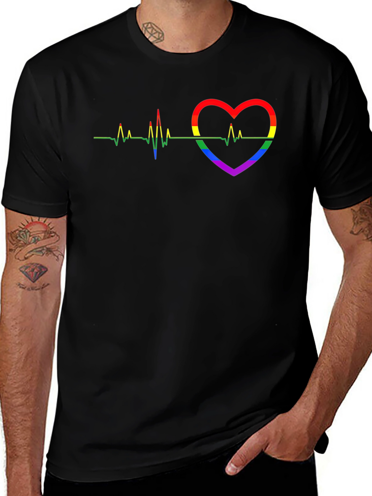 Pride Heartbeat Graphic Tee - Black Cotton T-Shirt