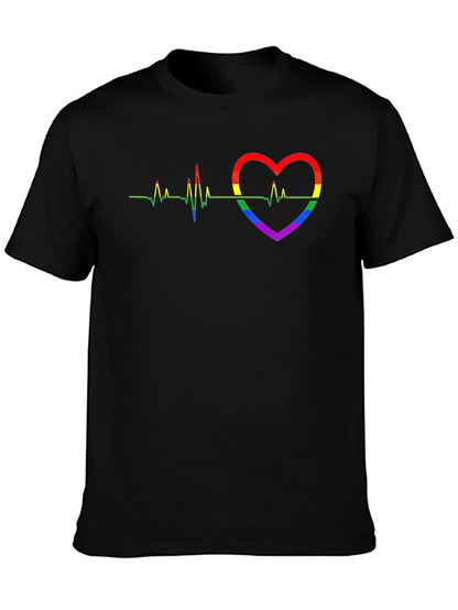 Pride Heartbeat Graphic Tee - Black Cotton T-Shirt