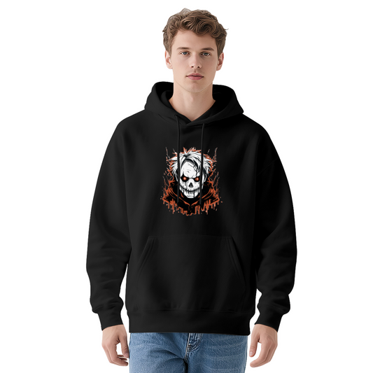 Horror White Hair Skull Dark Style Hoodie, Soft Streetwear Sweatshirt