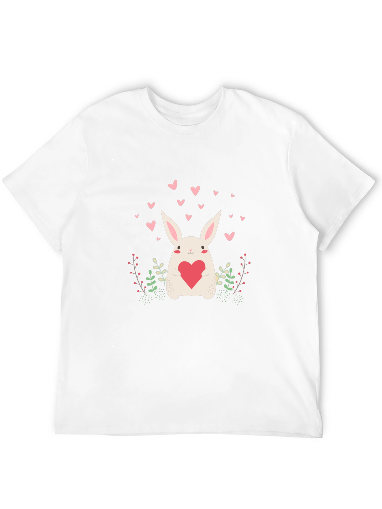 Cute Bunny Heart Graphic Black Tee