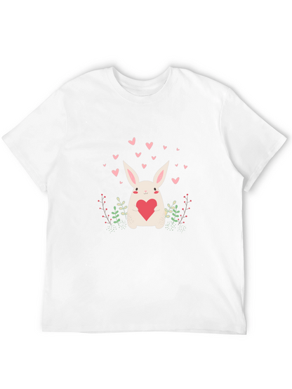 Cute Bunny Heart Graphic Black Tee