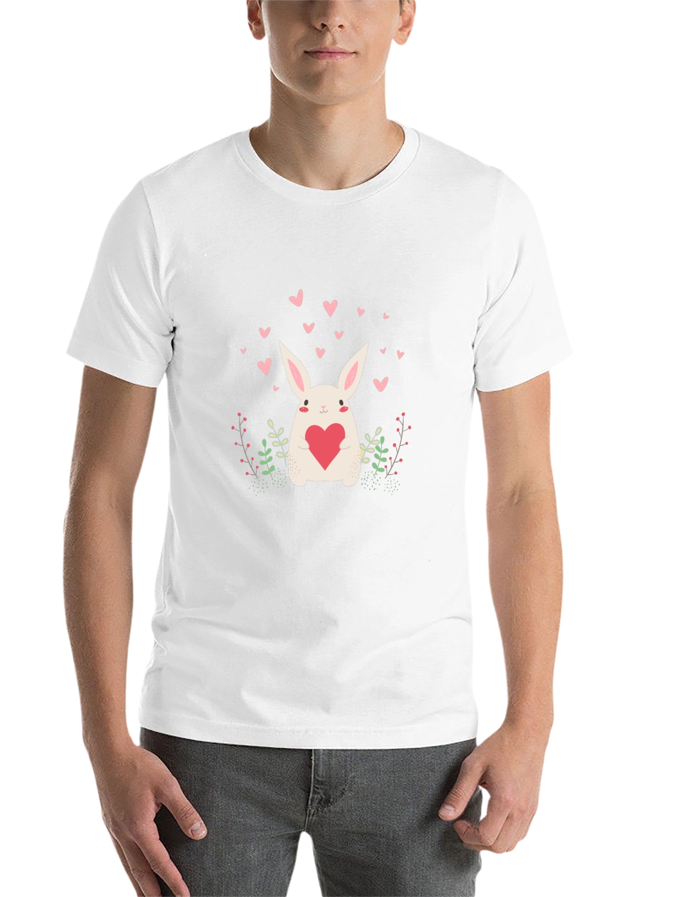 Cute Bunny Heart Graphic Black Tee