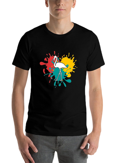 Flamingo Splatter Graphic T-Shirt - Black