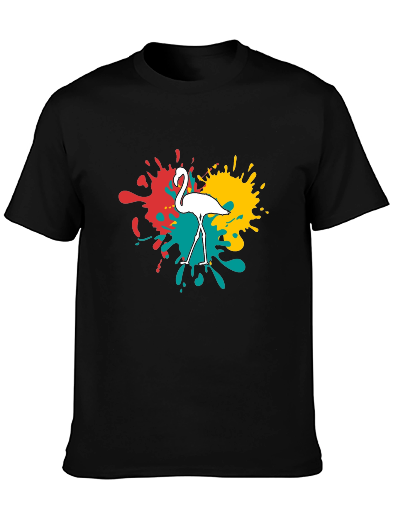 Flamingo Splatter Graphic T-Shirt - Black