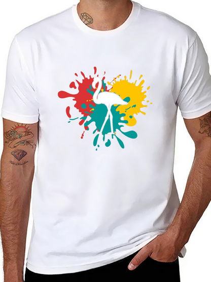 Flamingo Splatter Graphic T-Shirt - Black
