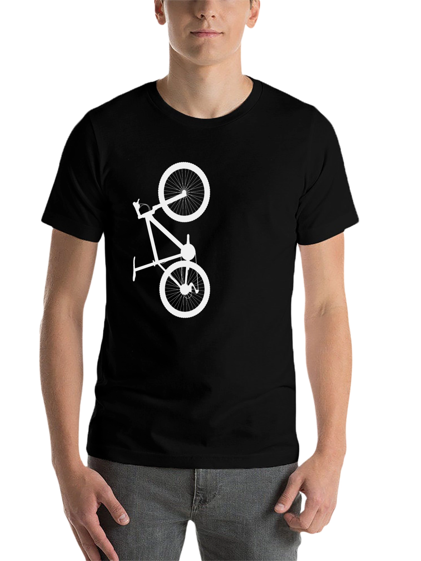 Black T-Shirt with White Bicycle Graphic