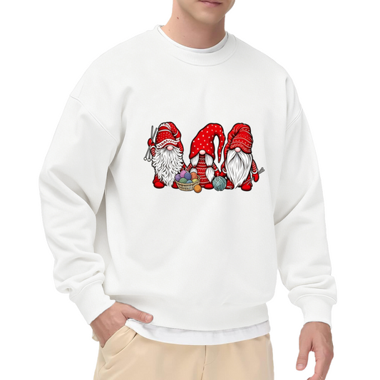 Knitting Gnomes Cute Christmas Holiday Crew Sweatshirt