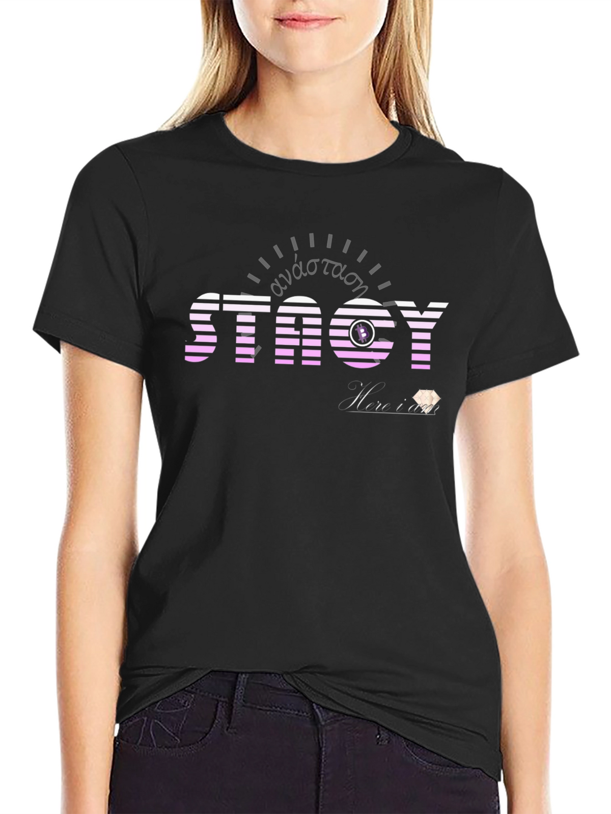 Striped STACY Graphic Tee - Black