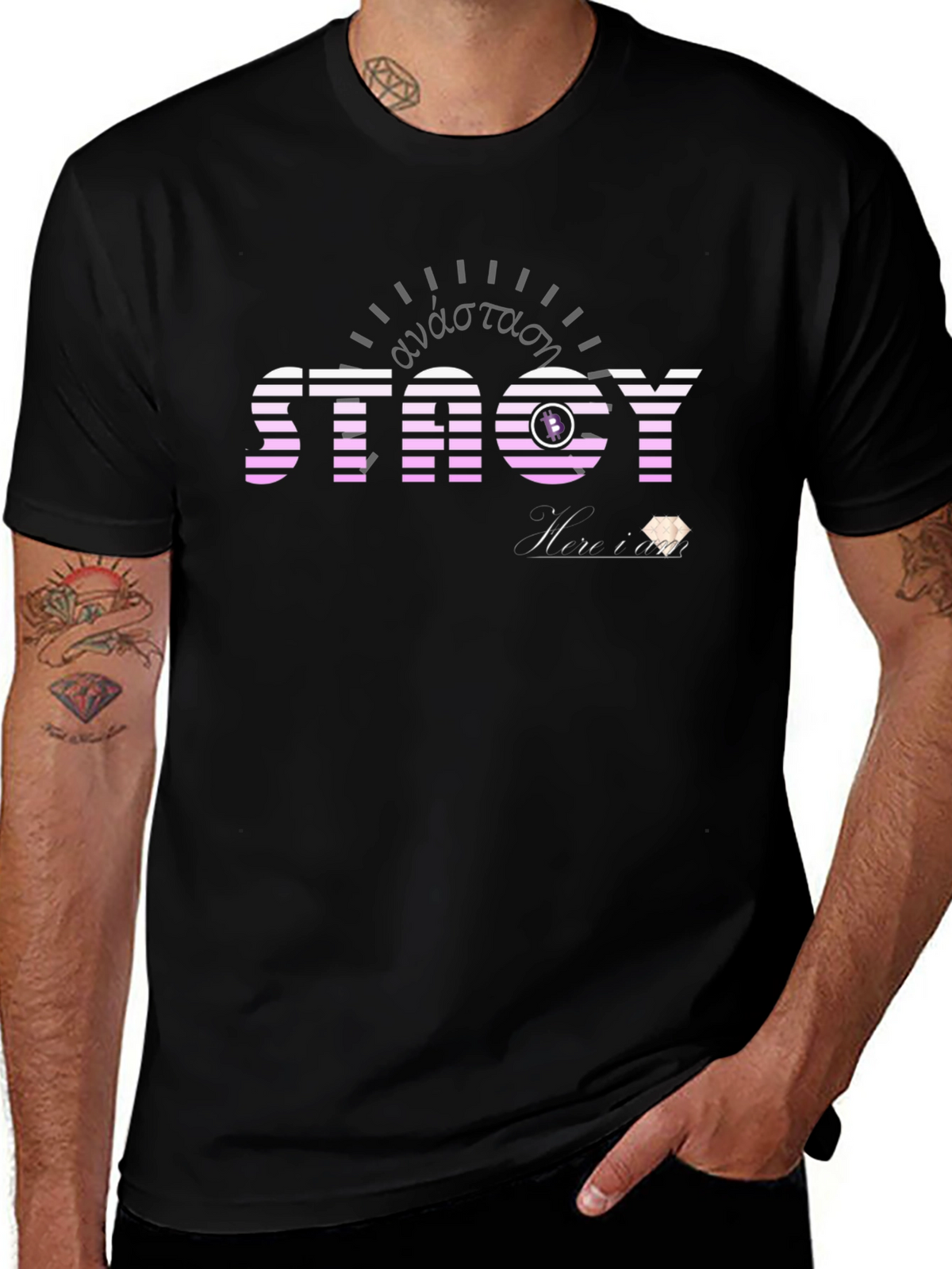 Striped STACY Graphic Tee - Black