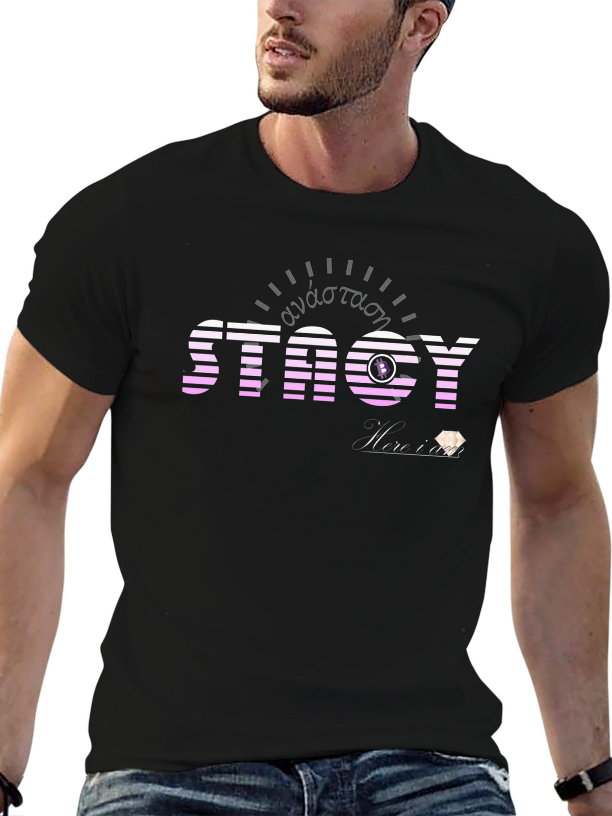 Striped STACY Graphic Tee - Black