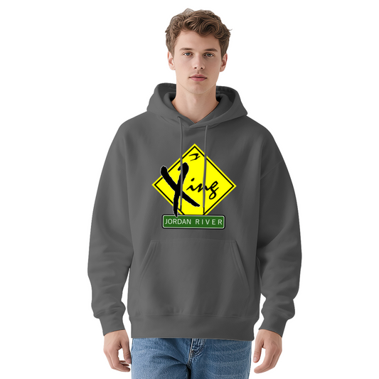 Jordan River Crossing Sign Gray Hoodie, Religious Road Sign Soft Comfort Hoodie
