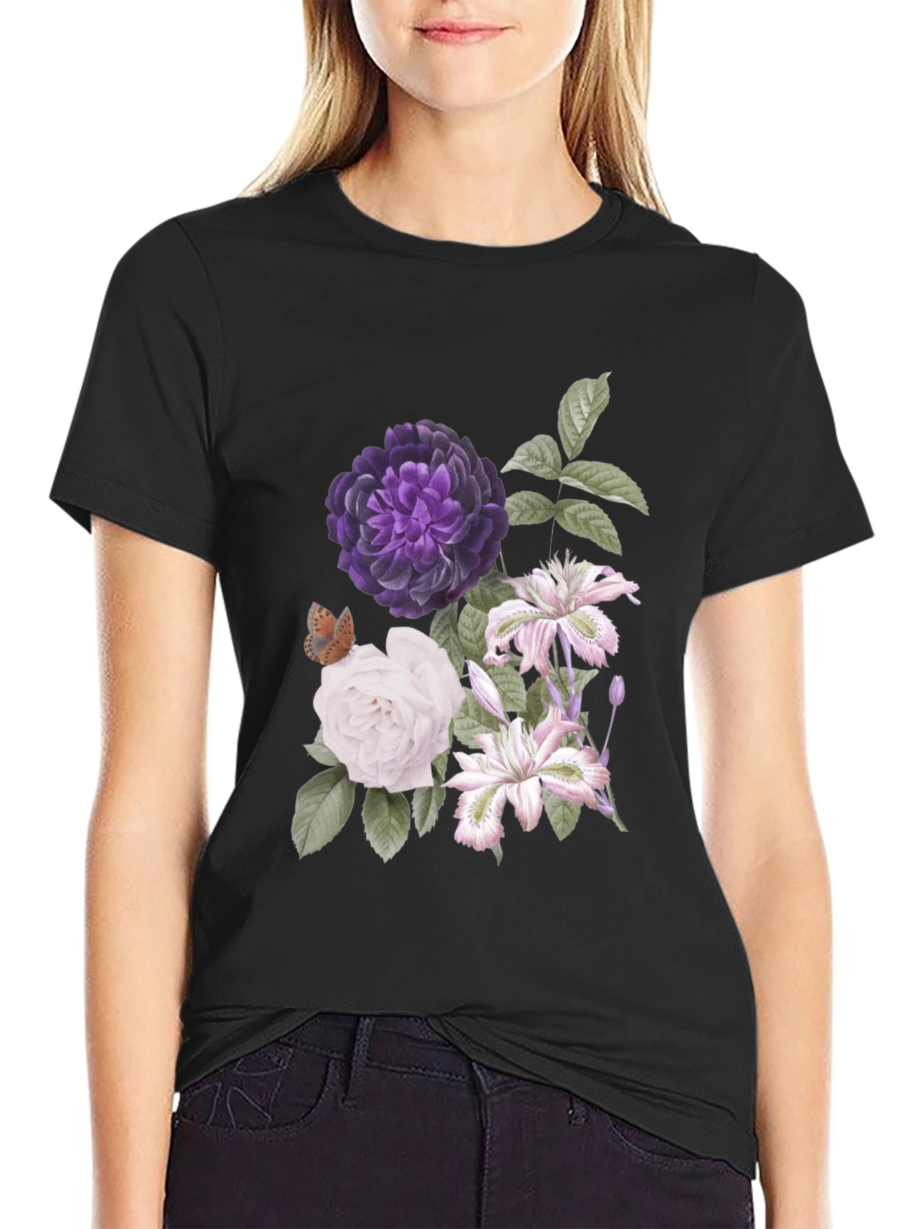 Floral Print Black T-Shirt