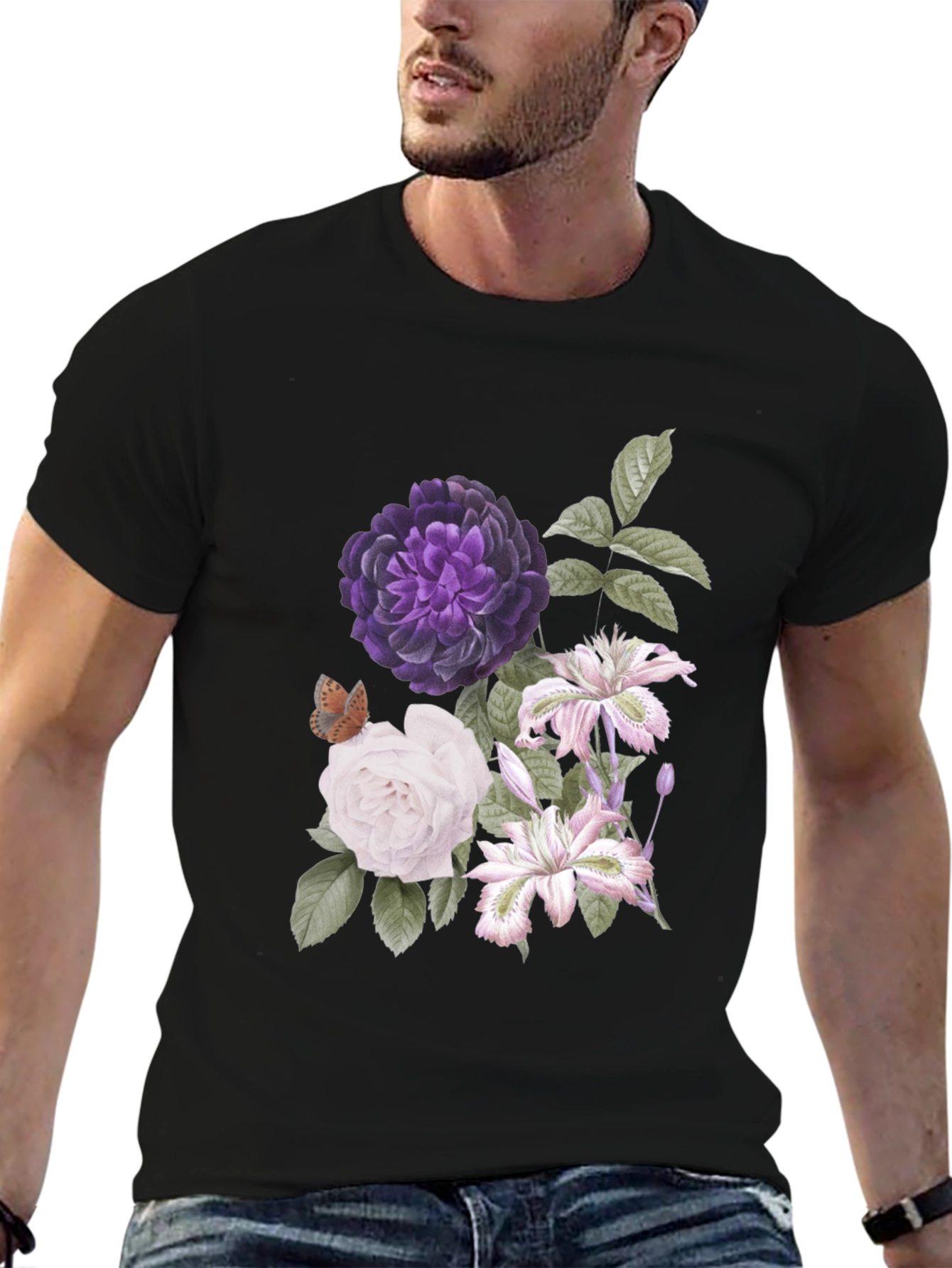 Floral Print Black T-Shirt