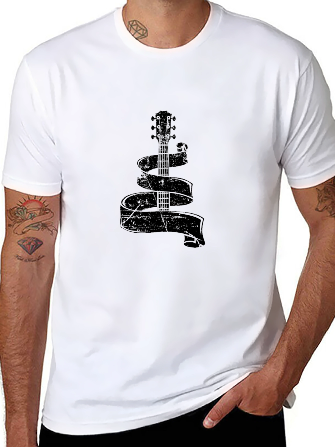 Guitar Ribbon Graphic T-Shirt - Casual Comfort
