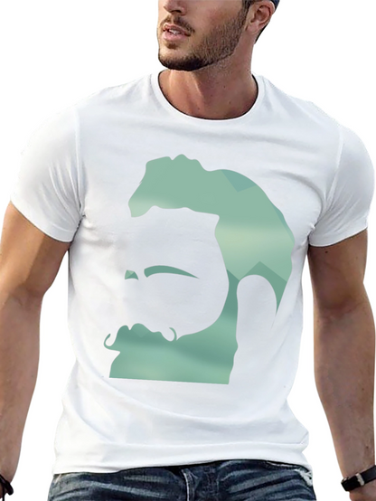 Geometric Bearded Man Graphic Tee - Black
