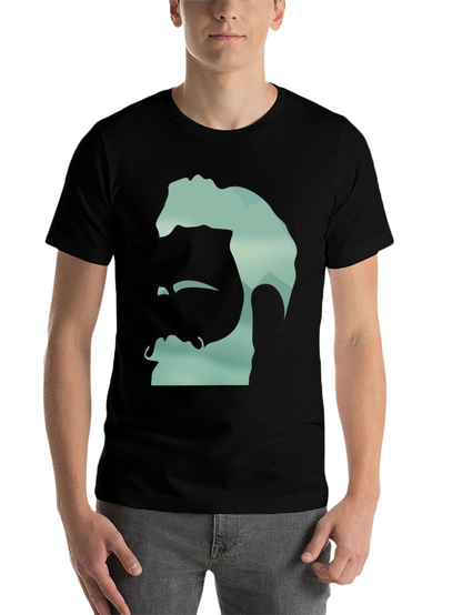 Geometric Bearded Man Graphic Tee - Black