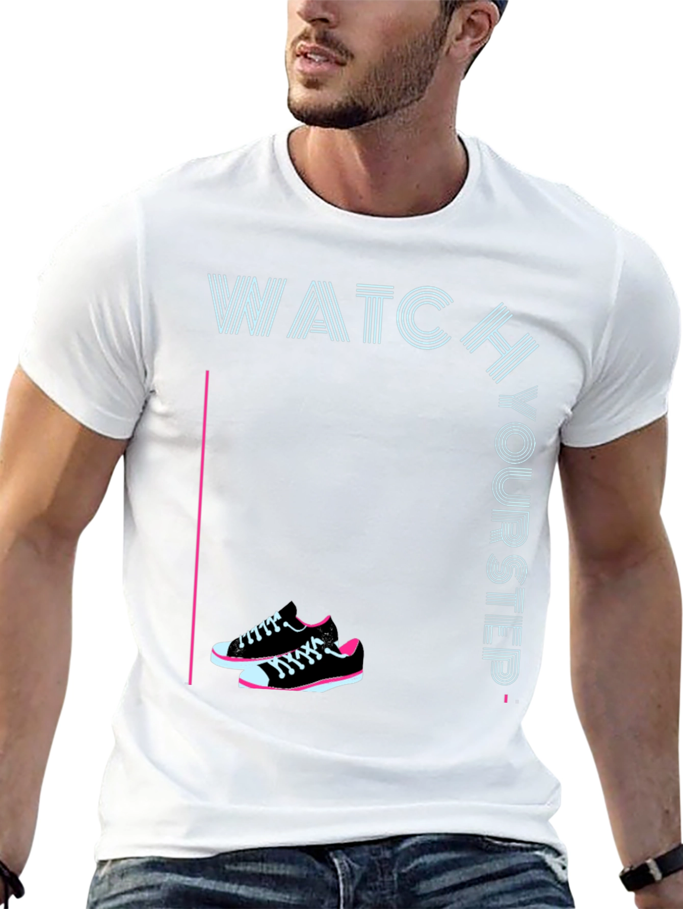 Watch Your Step Sneaker Tee - Stylish Graphic Print