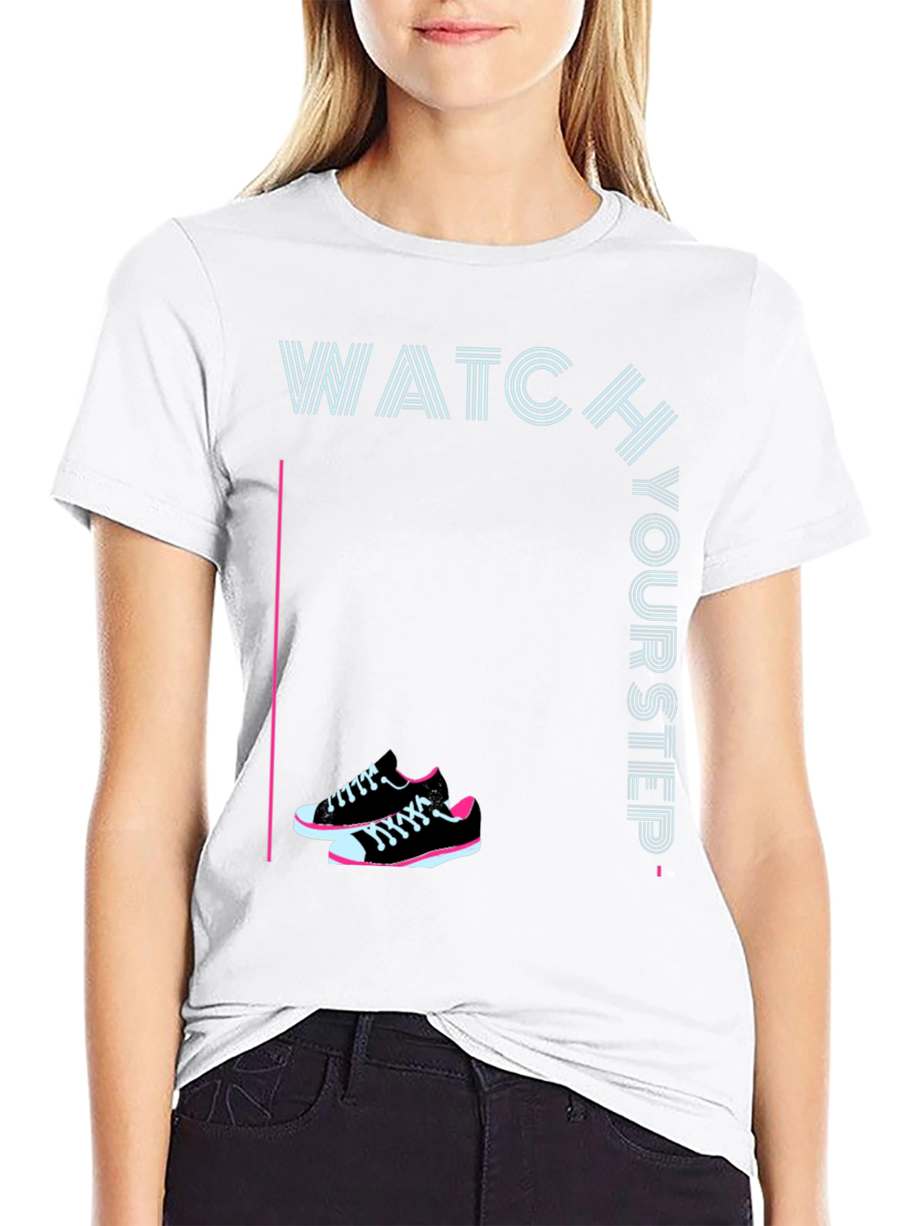 Watch Your Step Sneaker Tee - Stylish Graphic Print