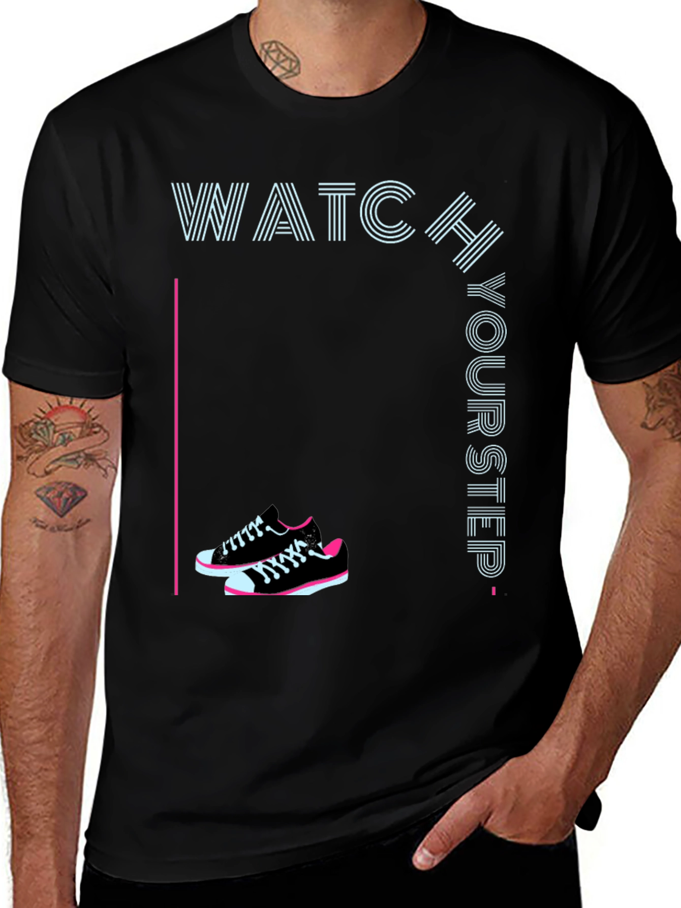 Watch Your Step Sneaker Tee - Stylish Graphic Print