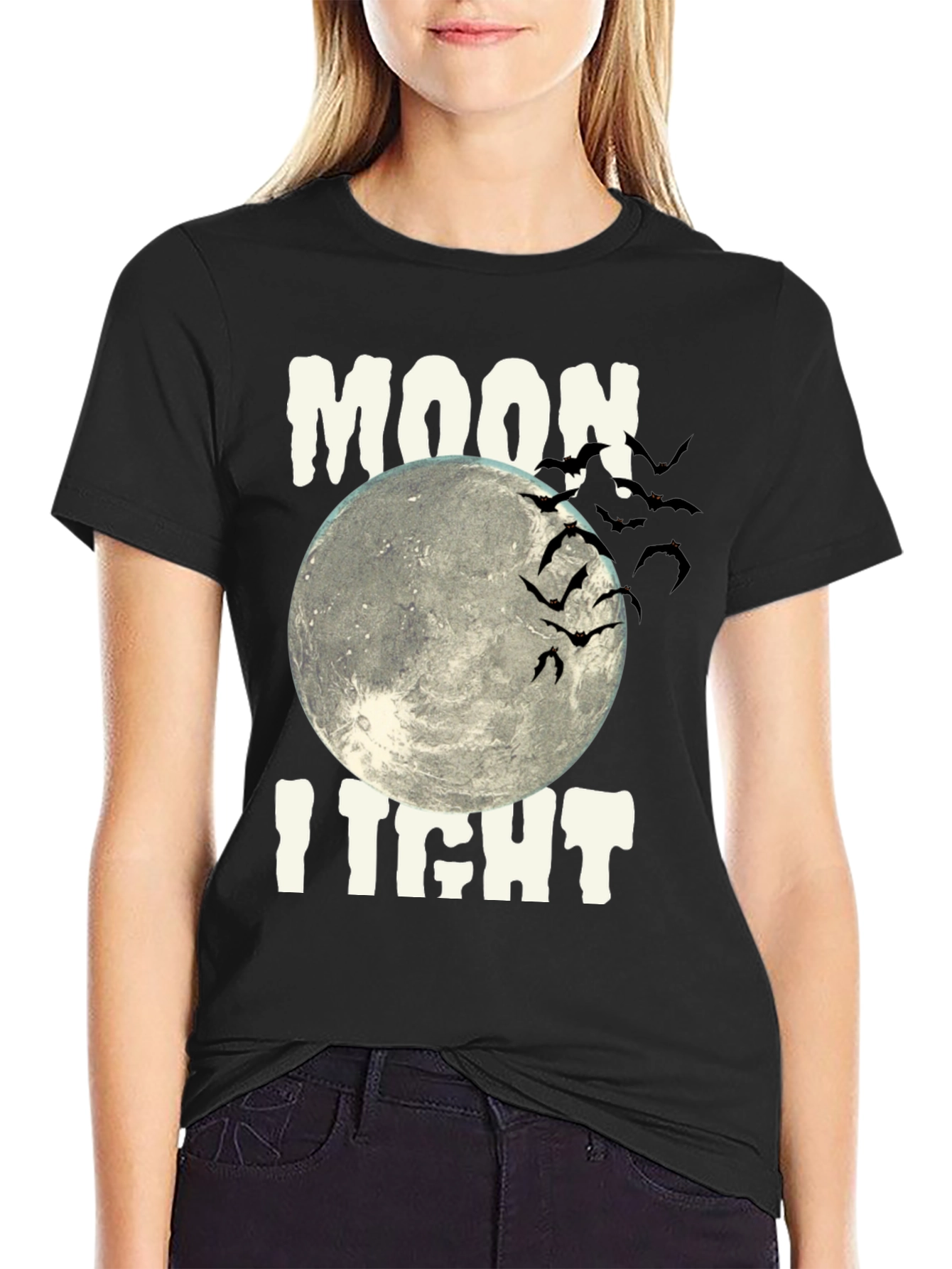 Moonlight Halloween Bats Graphic Tee