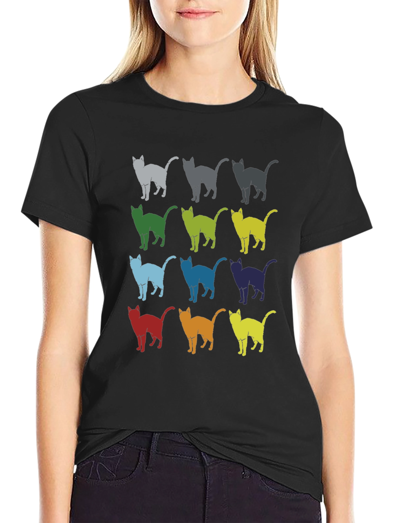 Retro Cat Pattern Graphic T-Shirt