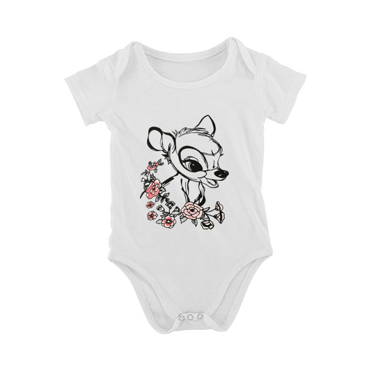 Cute Floral Bambi Deer Cartoon Print Infant Bodysuit