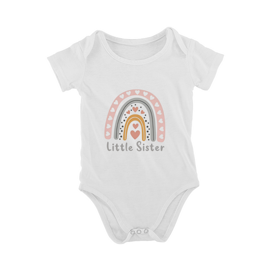 Little Sister Boho Heart Rainbow Pastel Baby Girl Bodysuit