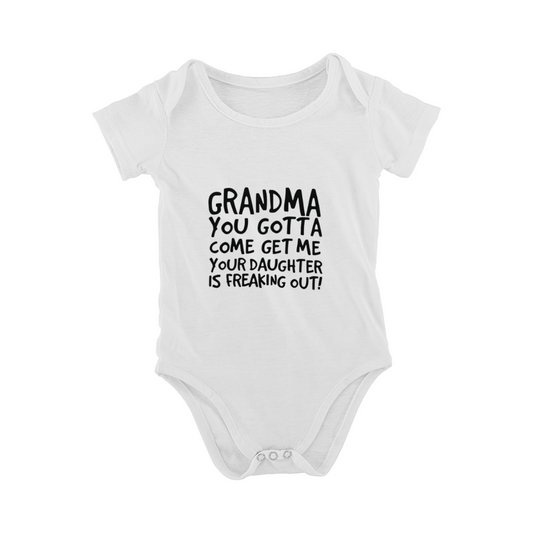 Funny Grandma Emergency Call Baby Onesie, Hilarious Sassy Newborn Bodysuit Gift