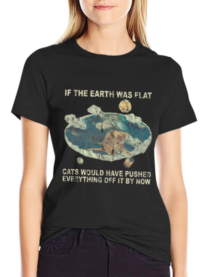 Flat Earth Cat Humor Graphic Tee