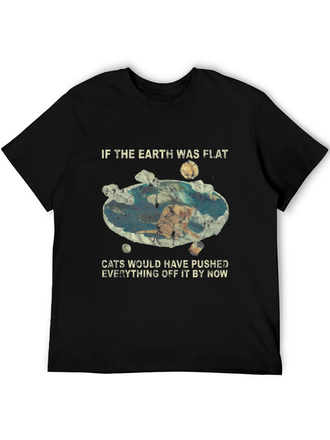Flat Earth Cat Humor Graphic Tee