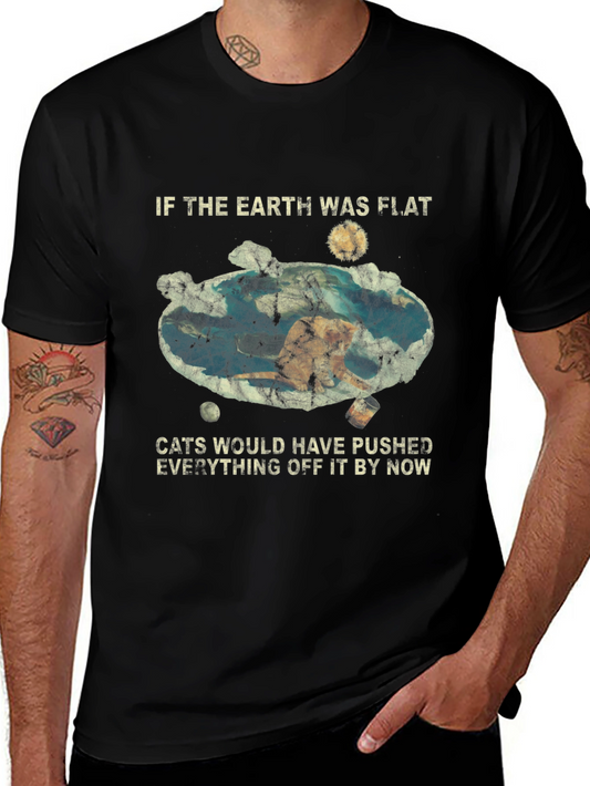 Flat Earth Cat Humor Graphic Tee