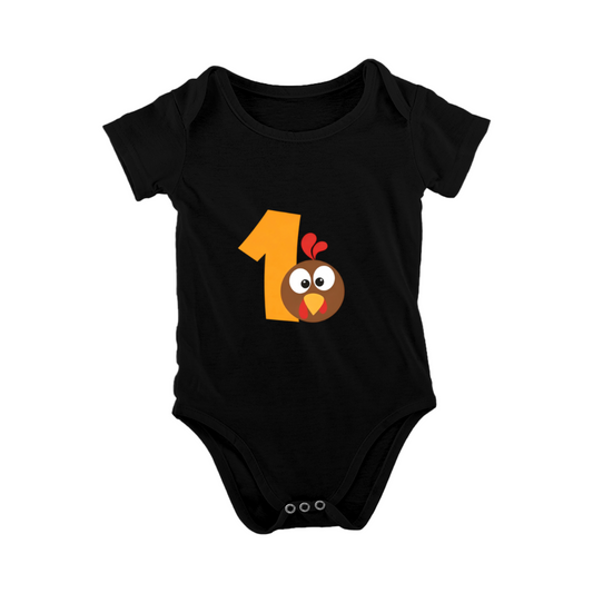 My First Thanksgiving Baby Bodysuit | Cute Number 1 Turkey Graphic Print Infant Onesie
