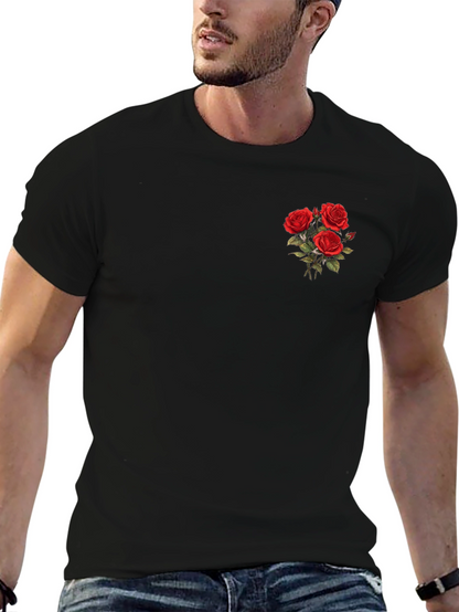 Mens Black T-Shirt with Rose Bouquet Design