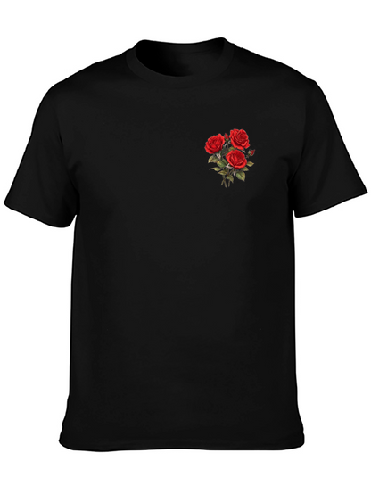 Mens Black T-Shirt with Rose Bouquet Design