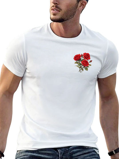 Mens Black T-Shirt with Rose Bouquet Design