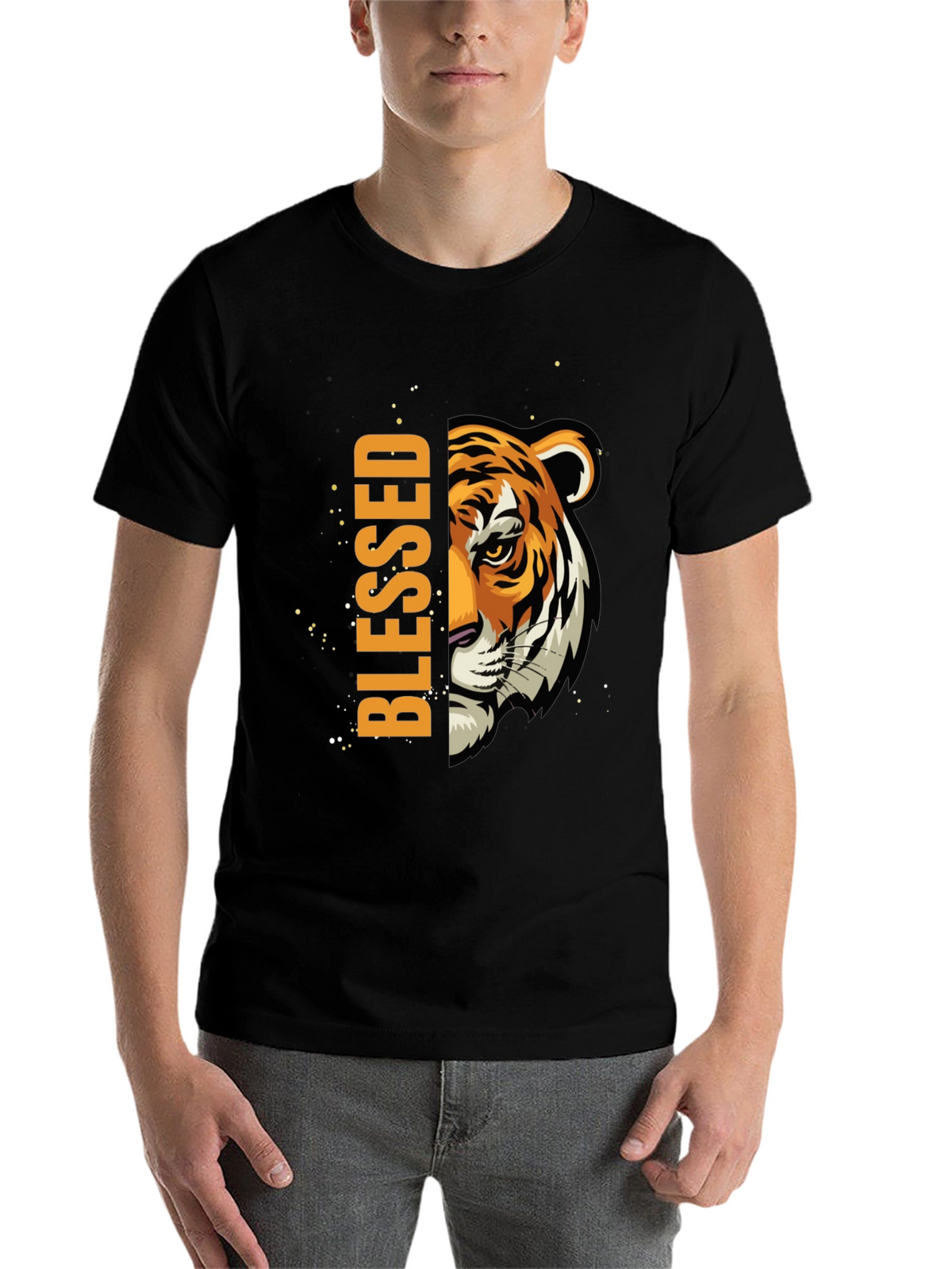 Blessed Tiger Graphic Print Black T-Shirt