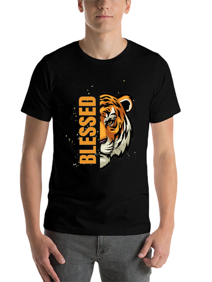 Blessed Tiger Graphic Print Black T-Shirt