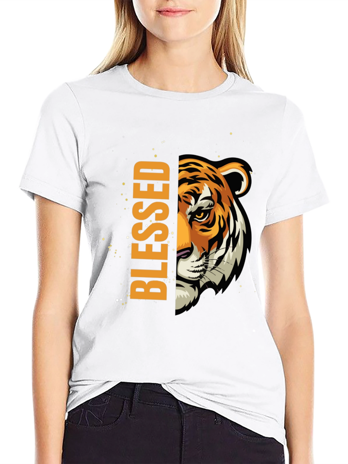 Blessed Tiger Graphic Print Black T-Shirt