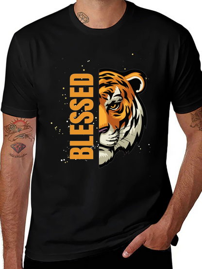 Blessed Tiger Graphic Print Black T-Shirt