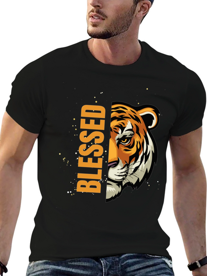Blessed Tiger Graphic Print Black T-Shirt