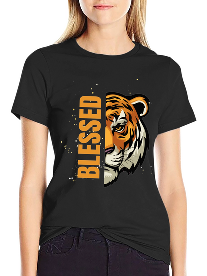 Blessed Tiger Graphic Print Black T-Shirt