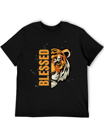 Blessed Tiger Graphic Print Black T-Shirt