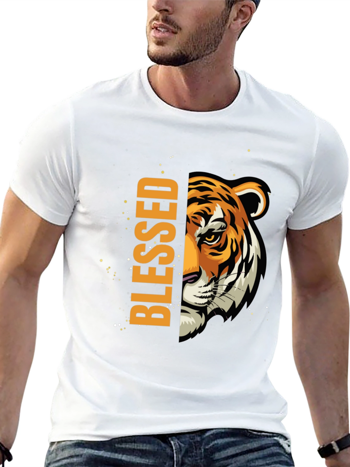 Blessed Tiger Graphic Print Black T-Shirt