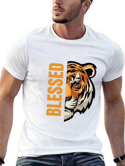 Blessed Tiger Graphic Print Black T-Shirt