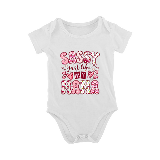 Sassy Just Like My Mama Pink Heart Girly Letter Baby Bodysuit