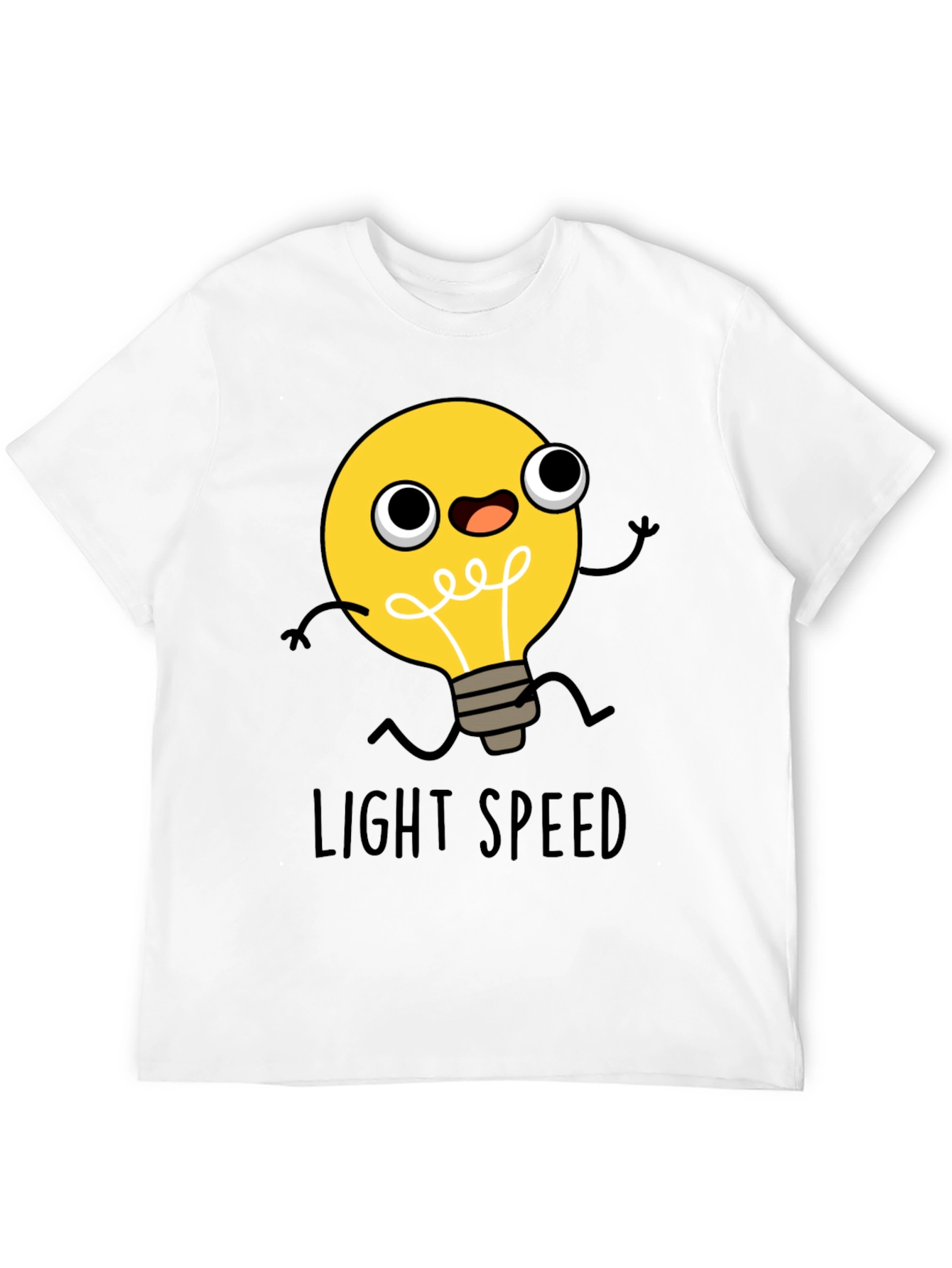 Light Speed Cartoon Lightbulb Black T-Shirt